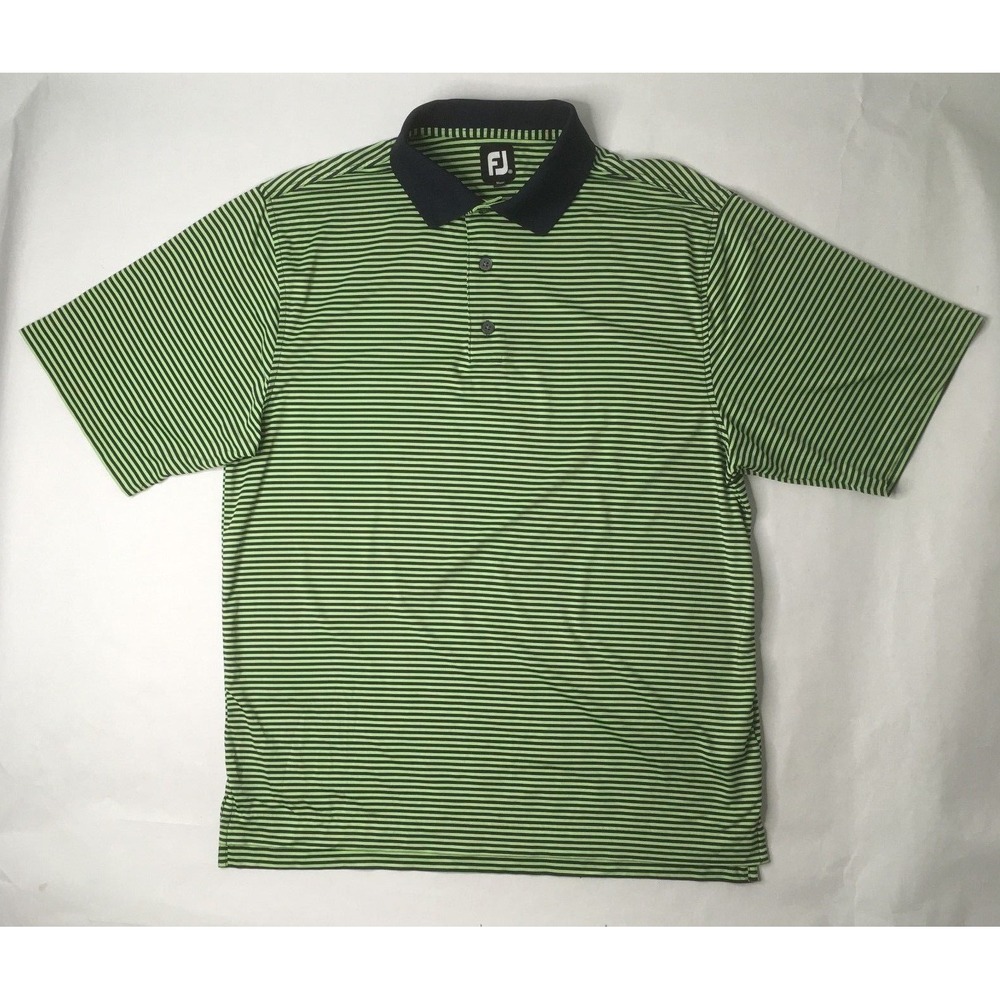 Footjoy Mens‎ Medium Green Black Stripe Polo Tee Shirt T